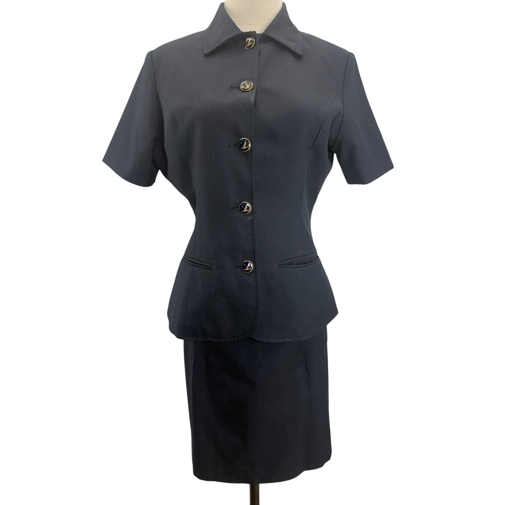 Vintage 80s Murphy & Hartelius Navy Skirt Suit Set 6R 8A Career Office USA